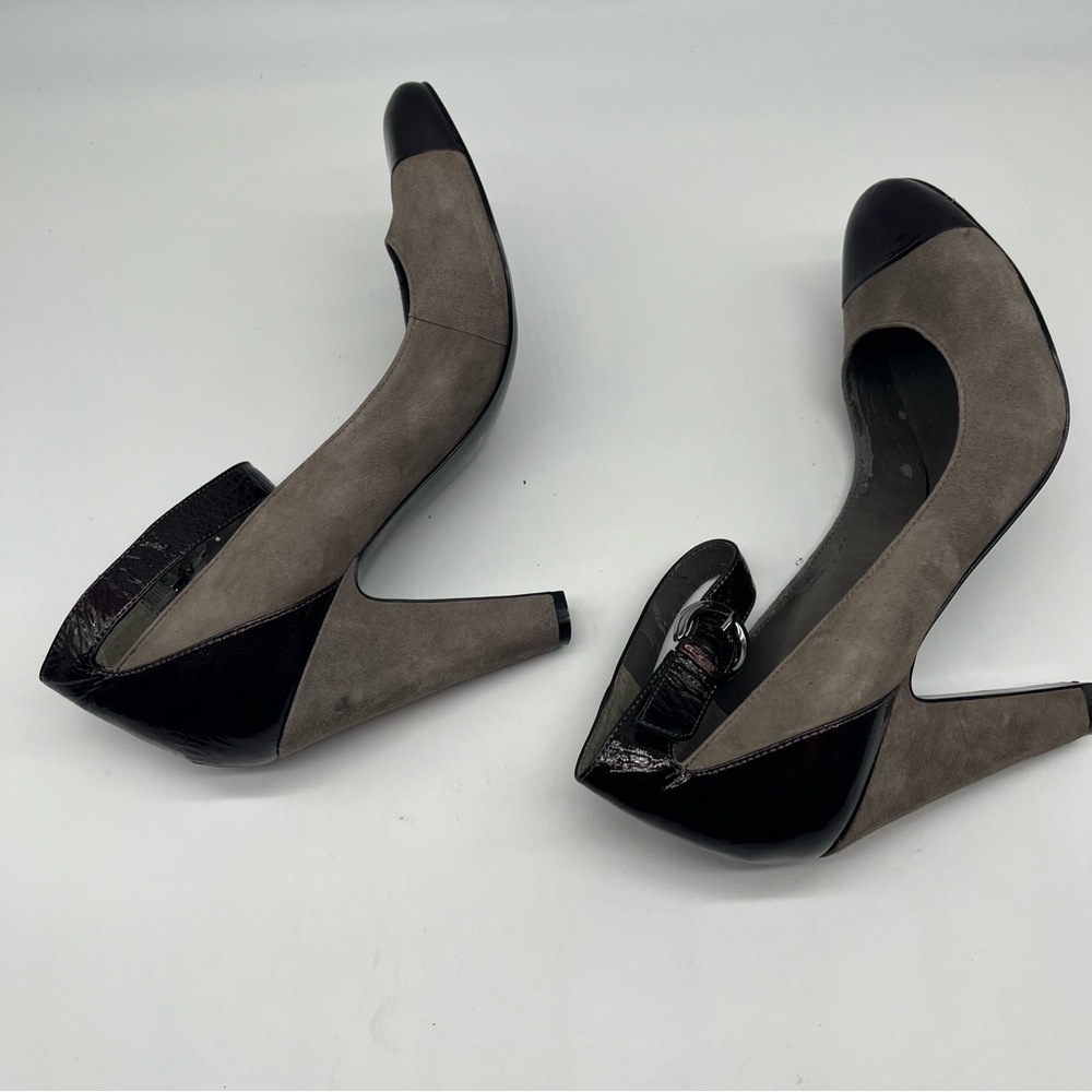 Nine West Taupe Suede & Dark Brown Patent Mary Jane Heels Women’s Size 10.5M - Picture 15 of 16